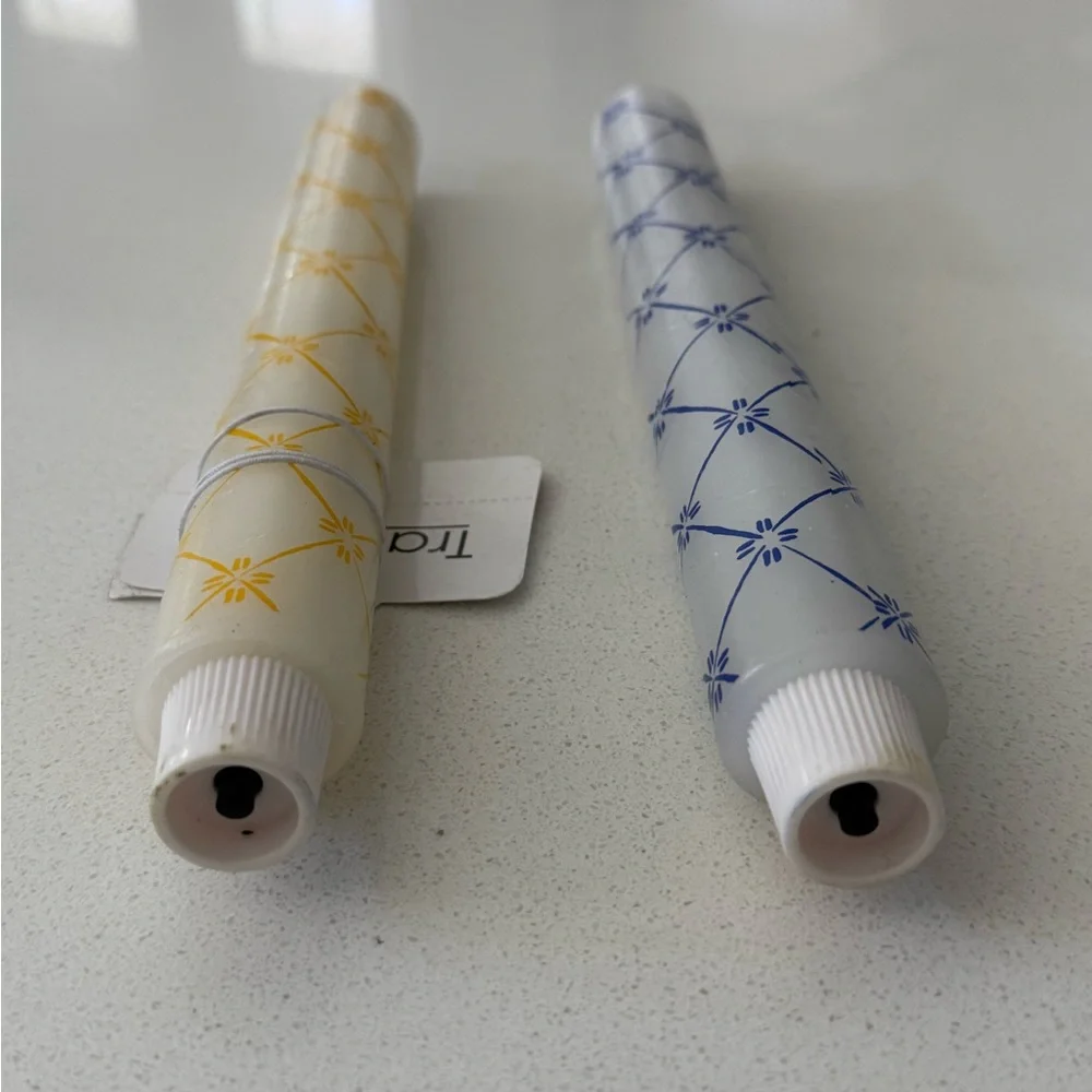 Flameless Candle Tapers Blue Yellow New Set‎ Of 2 11”